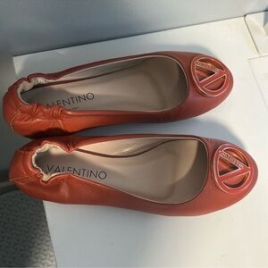Valentino Red Leather Flats with Geometric Toe Design